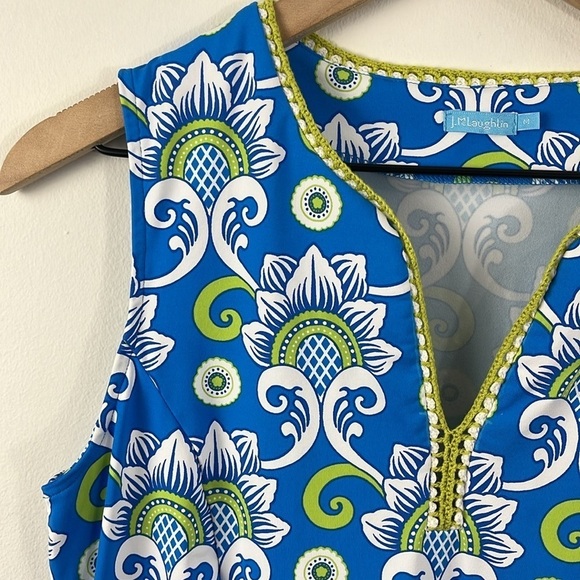 J. McLaughlin Catalina Cloth Blue Green Crochet Floral Sleeveless Dress Womens M - Picture 6 of 13